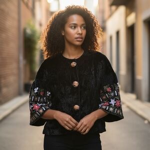 Beautiful Batwing Embroidered Velvet Jacket/Top